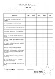 English Worksheet: Grammar Bet - Tenses - self assessment