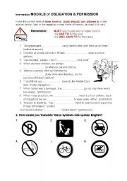 English Worksheet: Modals of Obligation, permission and prohibition