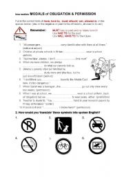 English Worksheet: Modals of Obligation, permission and prohibition