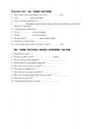 English worksheet: NO, NONE or NOTHING