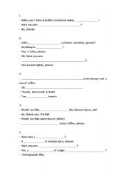 English Worksheet: bar & restaurant dialogues