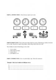 English worksheet: present simple and telling the time