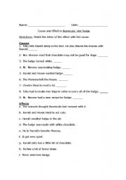 English worksheet: Bunnicula Cause and Effect