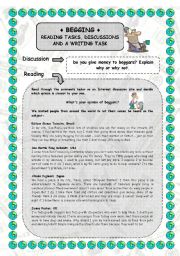 English Worksheet: Reading comprehension on begging