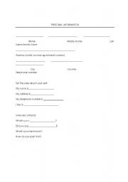 English worksheet: Personal Information