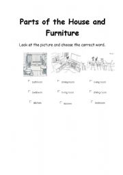 English Worksheet: Parts of the house and furniture