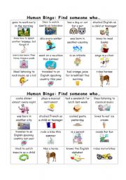 Present and Past Tense Human Bingo