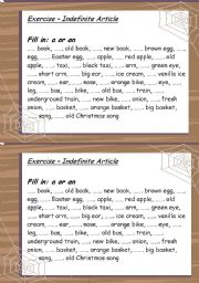 English Worksheet: Indefinite Article - a or an