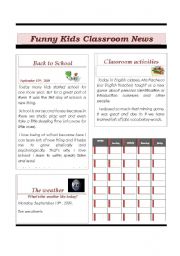 English Worksheet: Funny Kids Classroom Newspaper