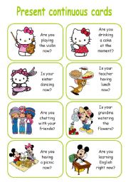 English Worksheet: PRESENT CONTINUOUS CARDS 2/2