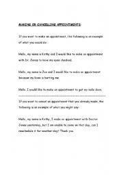 English Worksheet: Making and Cancelling Appointments