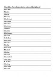English Worksheet: What other words begin with the letter?