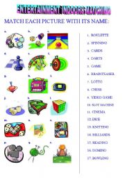 English Worksheet: Entertainment Indoors Matching