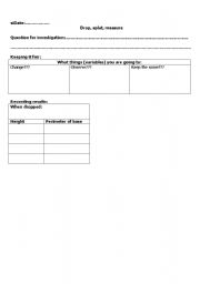 English Worksheet: Drop, Splat, Measure