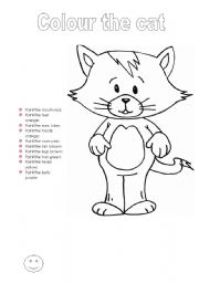 English Worksheet: Colour the cat - colours and body parts