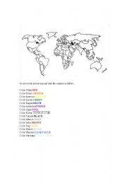 English worksheet: Color the Countries