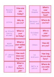 English Worksheet: Question Domino