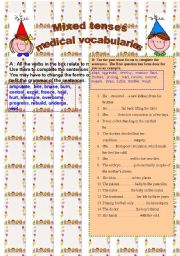 English Worksheet: mixed tenses(medical  term)+key