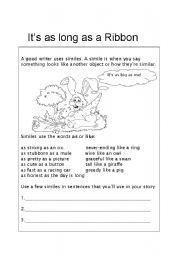 English worksheet: Its as long as a Ribbon