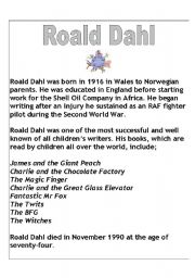 English Worksheet: Roald Dahl biography - complete text