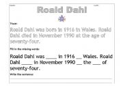 English worksheet: Roald Dahl biography - cloze (weaker students)