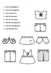 English Worksheet: Color and Identify Clothing