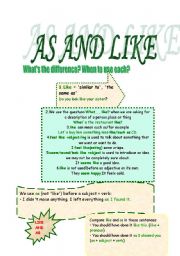 English Worksheet: As and like