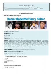 English Worksheet: test Daniel  Radcliffe 