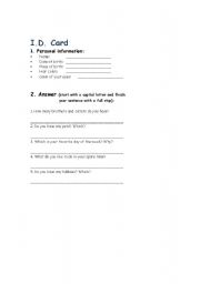 English worksheet: I.D. Card