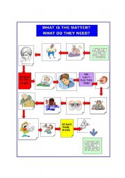 English Worksheet: WHAT IS THE MATTER? HEALTH PROBLEMS GAME