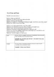 English Worksheet: use of some and any