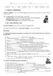 English Worksheet: Used to / Be Used to / Get Used to