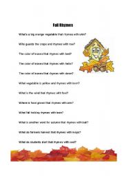 English Worksheet: Fall rhymes