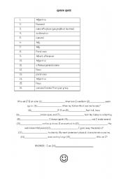 English worksheet: quick quiz