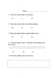 English worksheet: Number sense quiz