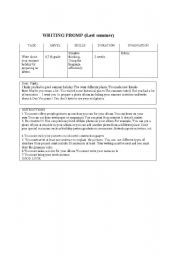 English worksheet: writing promp for last summer