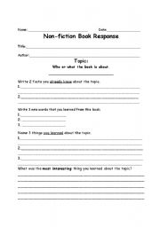 English Worksheet: Non-fiction Book Report form