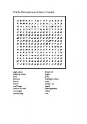 English Worksheet: Thanksgiving Wordsearch