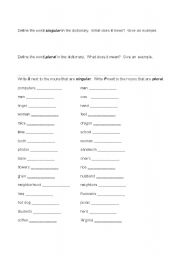 English Worksheet: Singular and Plural Nouns