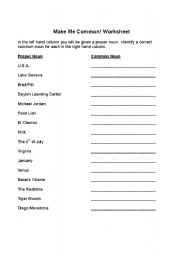 English Worksheet: Proper and Common Nouns