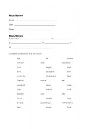 English worksheet: Noun Review