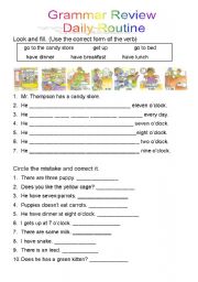 English Worksheet: Daily Routin review