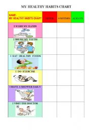 English Worksheet: MY HEALTHY HABITS CHART