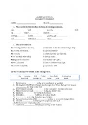 English worksheet: camping trip