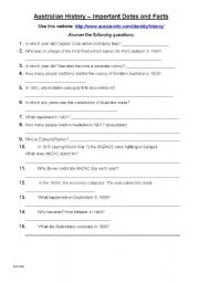 English Worksheet: Australian History Webquest