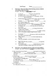 English Worksheet: Test of tense