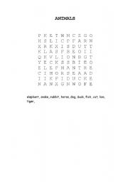 English Worksheet: Animal Wordsearch