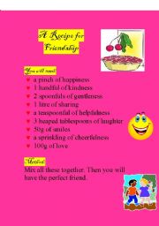 English Worksheet: Friendship Recipe