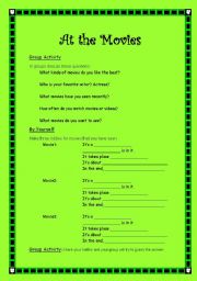 English worksheet: At  the movies