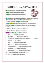 English Worksheet: SAY or TELL - when to use them